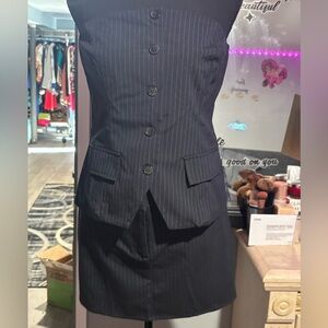 NWT Wayf Black Pinstripe Buttunup Vest and matching mini skirt 2piece set for 1